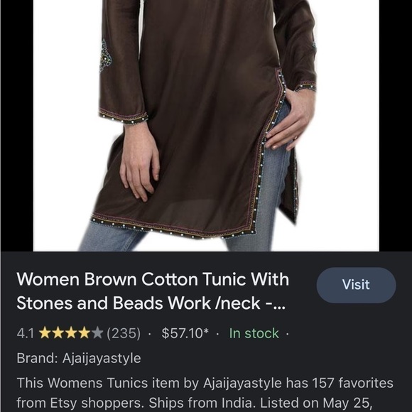 BCBG MAXAZRIA SILK” Tunic Embellished with Stones & Beads Brown Boho Chic Goth - Picture 14 of 14